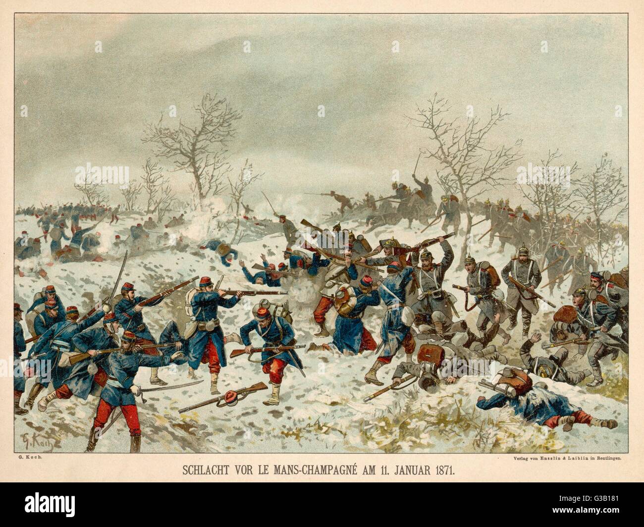 La battaglia di Le Mans-Champagne su una coperta di neve pianura durante la guerra franco-prussiana Data: 11 gennaio 1871 Foto Stock