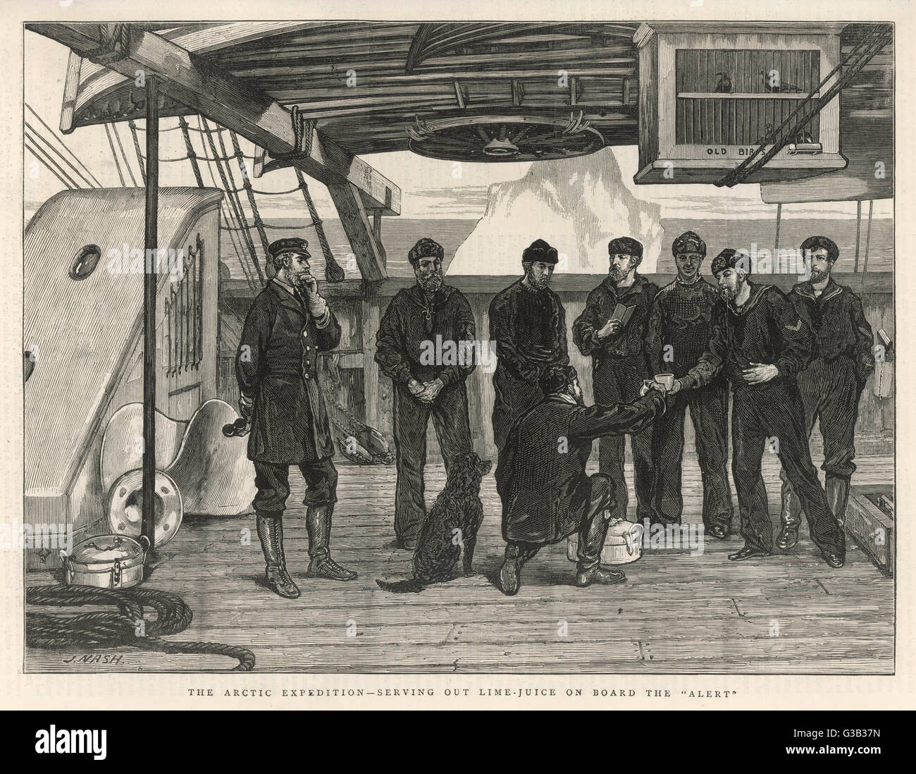 Servire il succo di lime per prevenire lo scorbuto durante 'alert' Artic Data di spedizione: 1875 Foto Stock