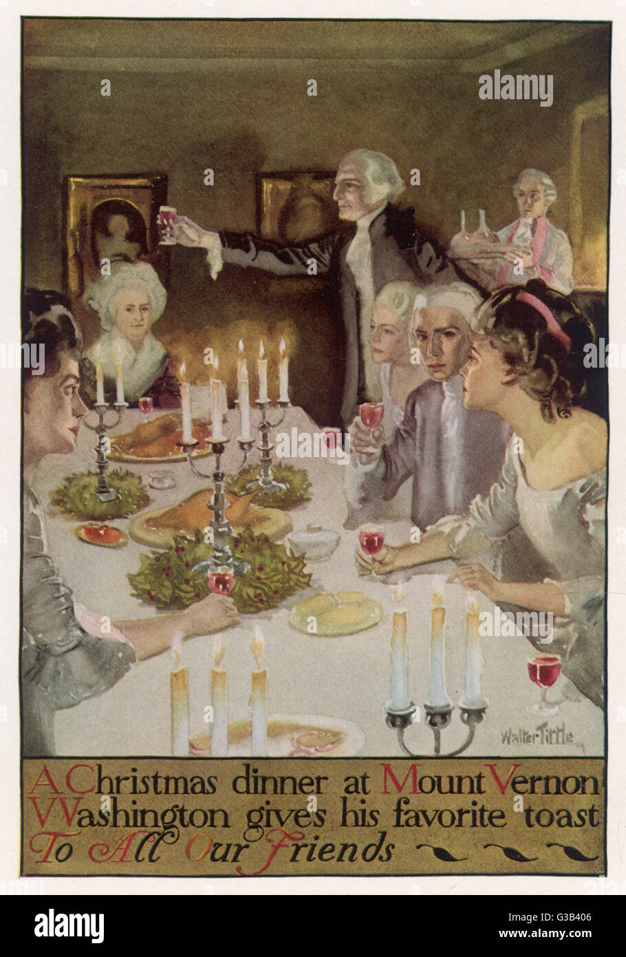 George Washington, alla cena di Natale a casa sua a Mount Vernon, propone un brindisi " a tutti i nostri amici' Data: circa 1790 Foto Stock