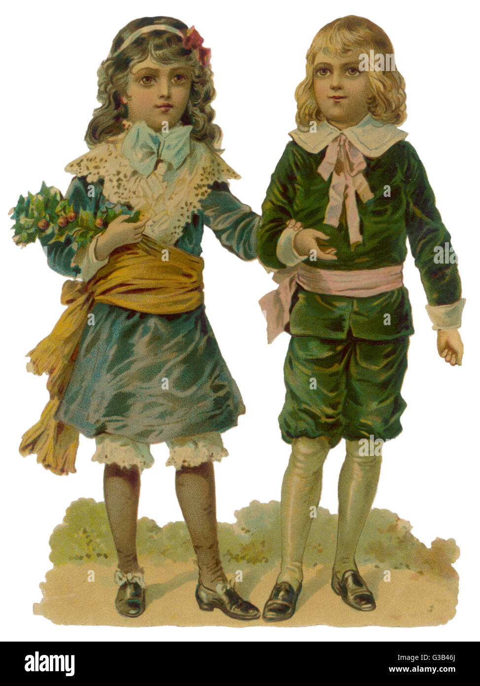 Due bambini vestiti in abiti di festa data: tardo XIX secolo Foto Stock