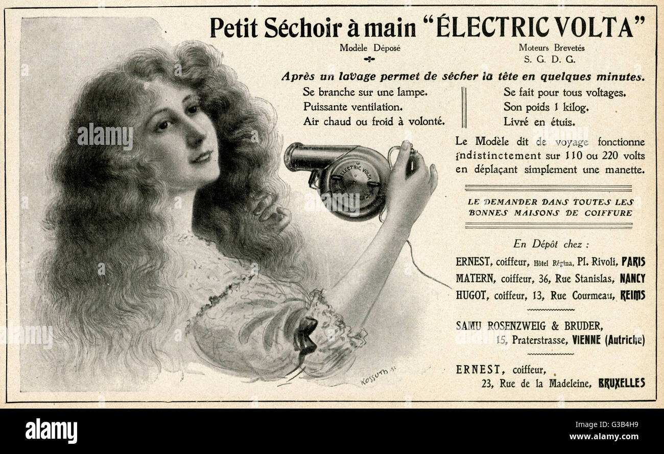 Pubblicità per l'asciugacapelli Petit Sechoir 1910 Foto Stock