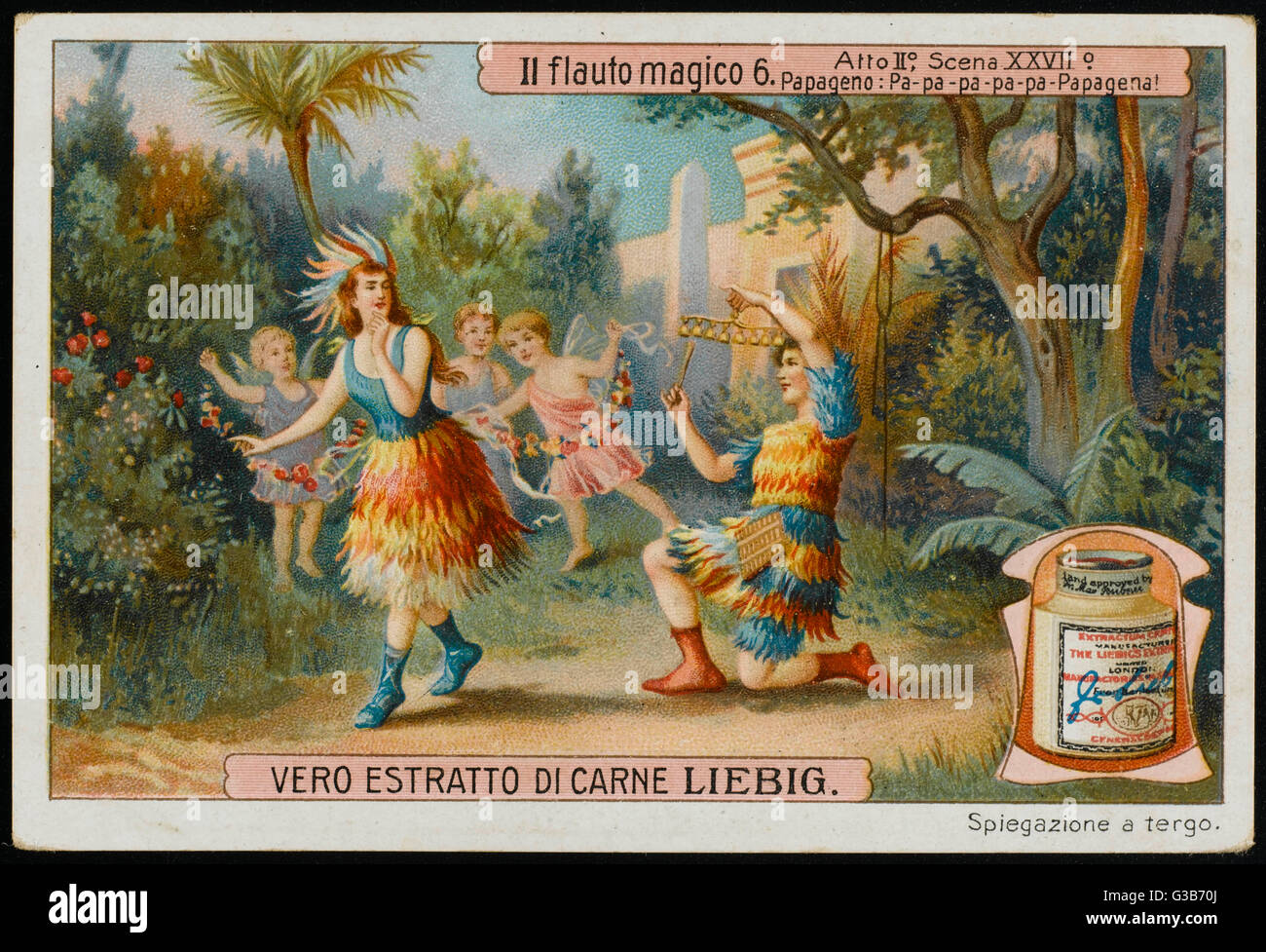 (Il Flauto Magico) atto 2 scena 27 : il vecchio hag viene trasformato in Papagena, che subito affascina Papageno e anch' essi vivono felicemente mai dopo. Data: eseguito per la prima volta 1791 Foto Stock