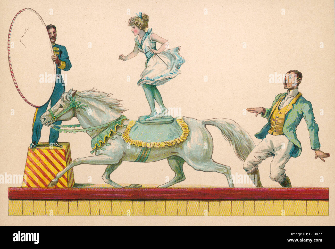 RAGAZZA SU CAVALLO CIRCUS Foto Stock