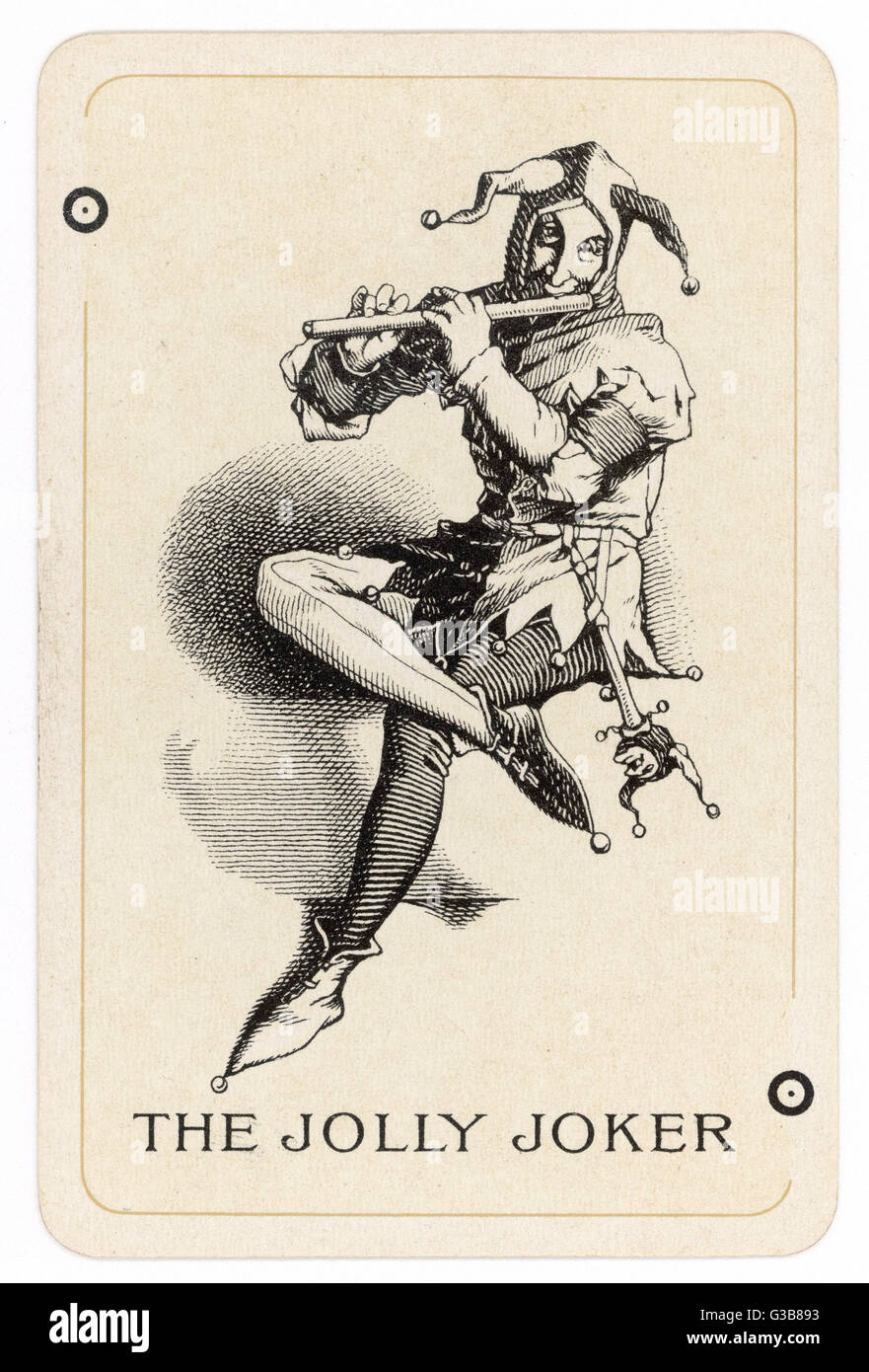 Un'immagine classica di un buffone, indossando il cappuccio e  campane,riproduzione di un flauto, un ninny stick o del giullare wand,  attaccato alla sua cintura Foto stock - Alamy
