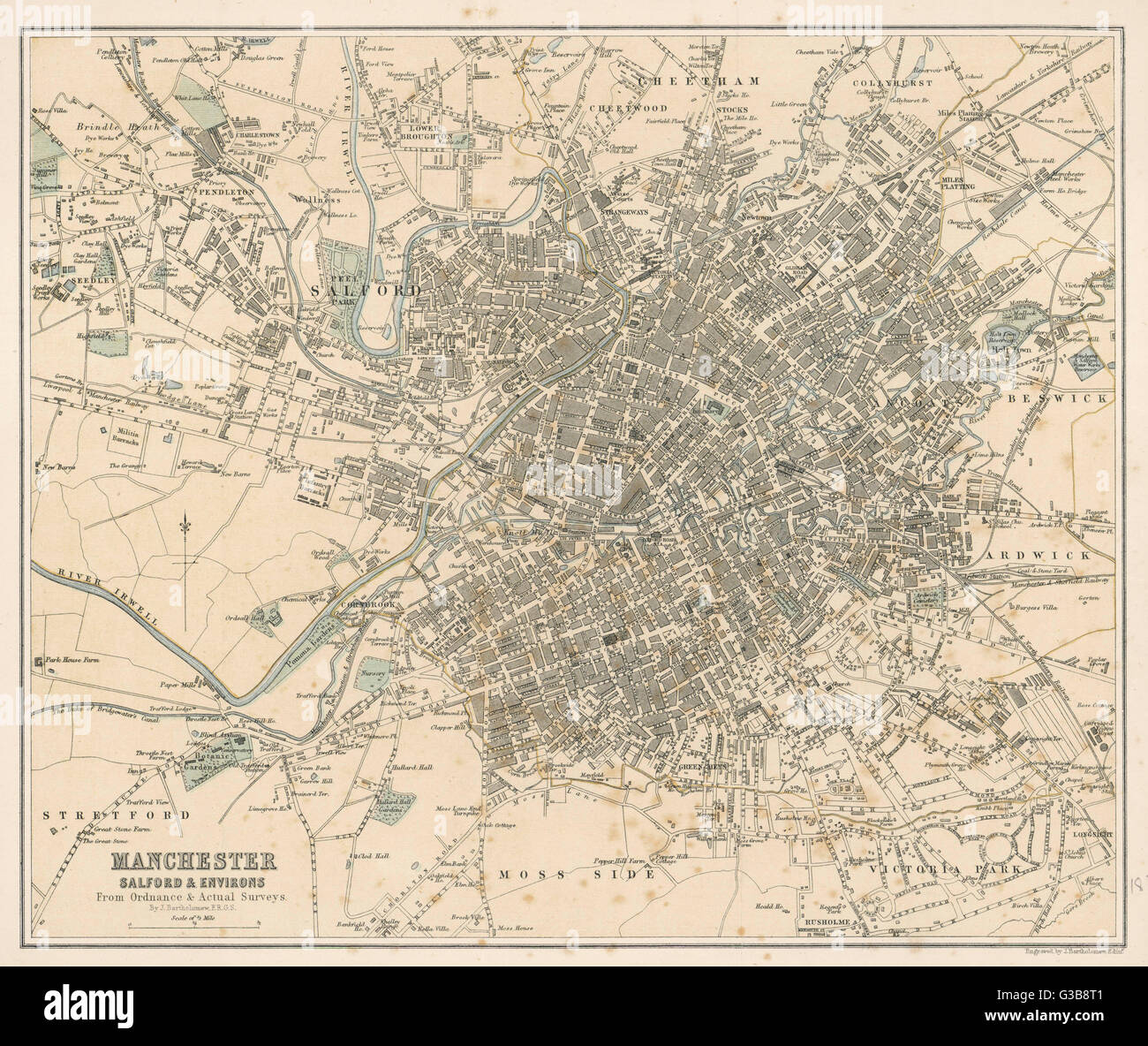 Mappa di Manchester e dintorni data: 1878 Foto Stock