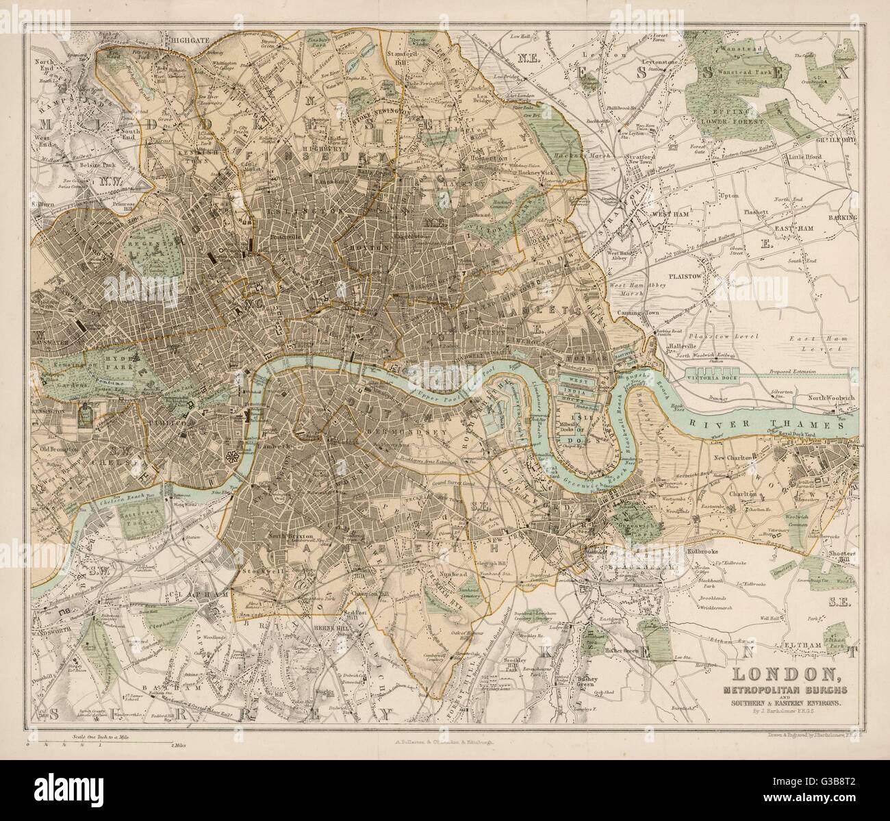 Mappa di Londra e i suoi sobborghi data: 1878 Foto Stock