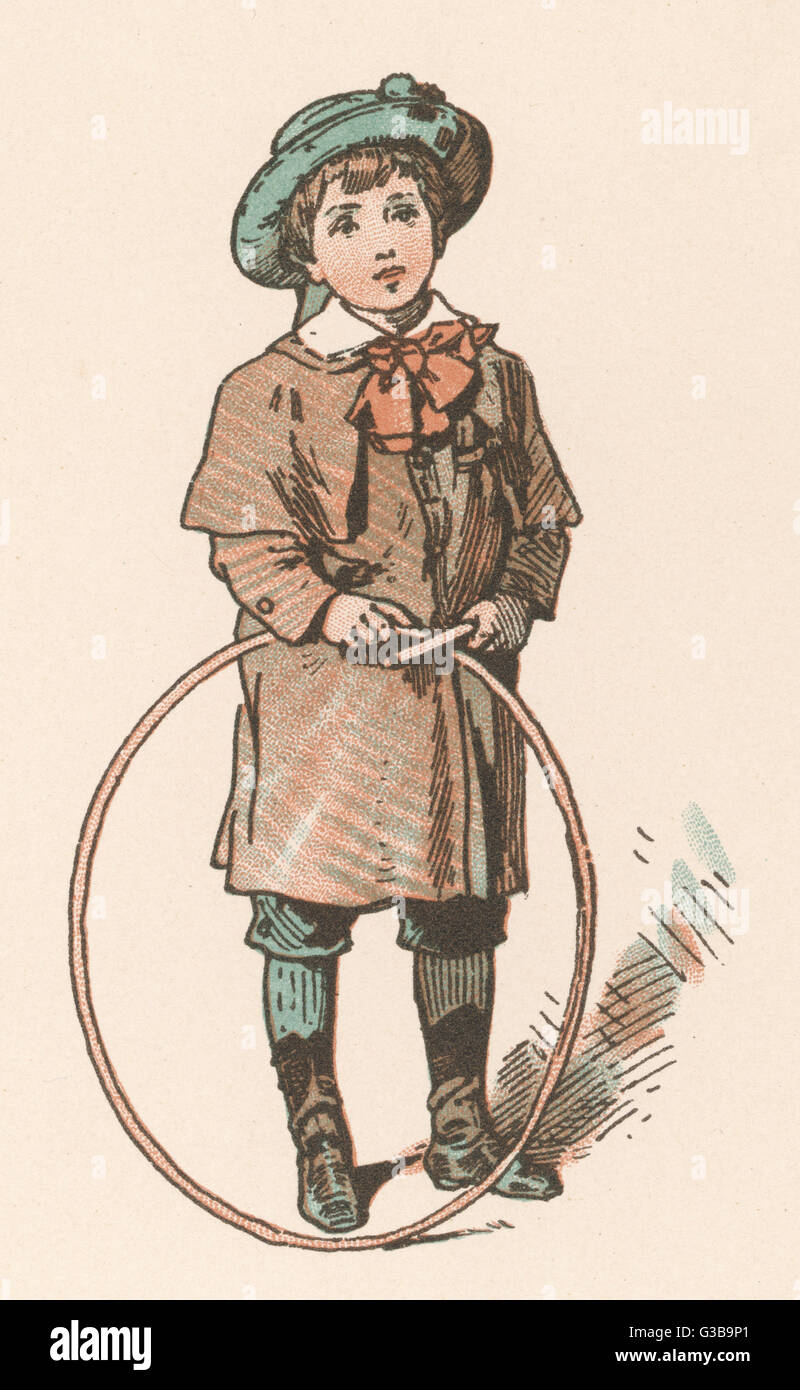 Un giovane ragazzo con la hula hoop data: 1893 Foto Stock