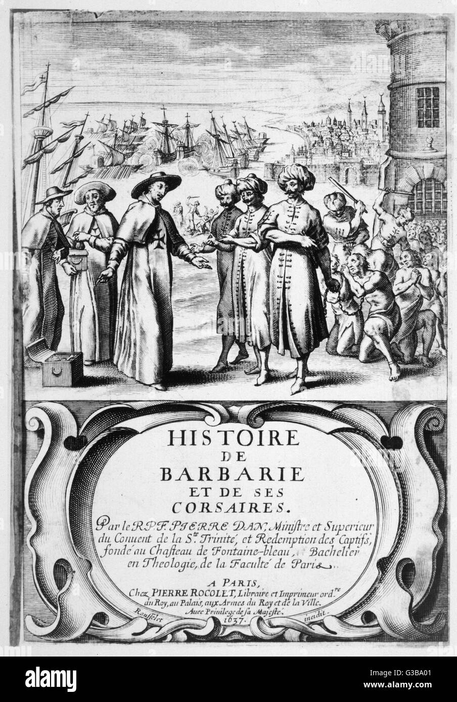I sacerdoti francesi di negoziare con barbari del Nord Africa, per il ritorno dei loro prigionieri. Data: 1637 Foto Stock