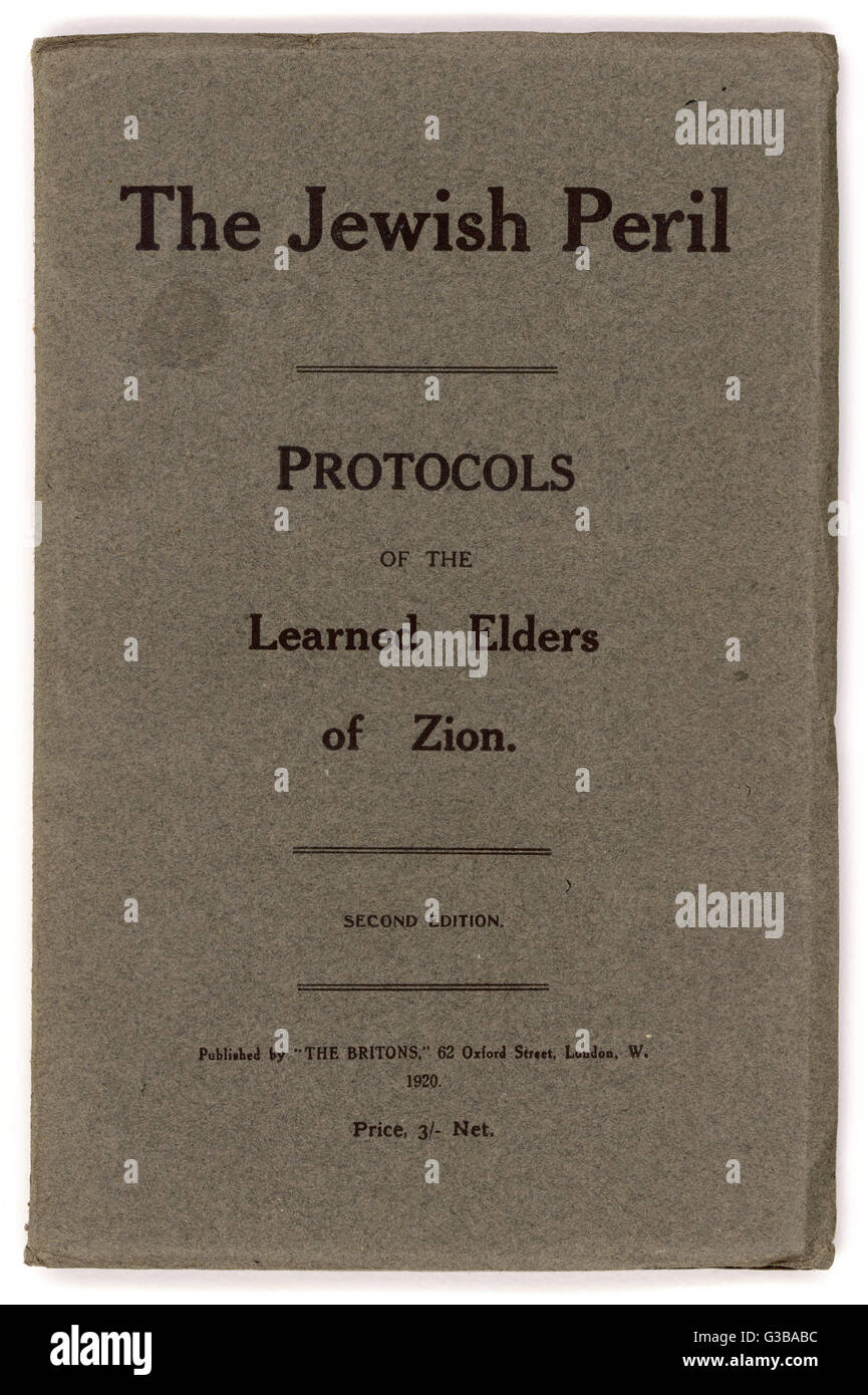 Un libro intitolato: "Protocolli della Imparato Savi di Sion" Data: 1920 Foto Stock