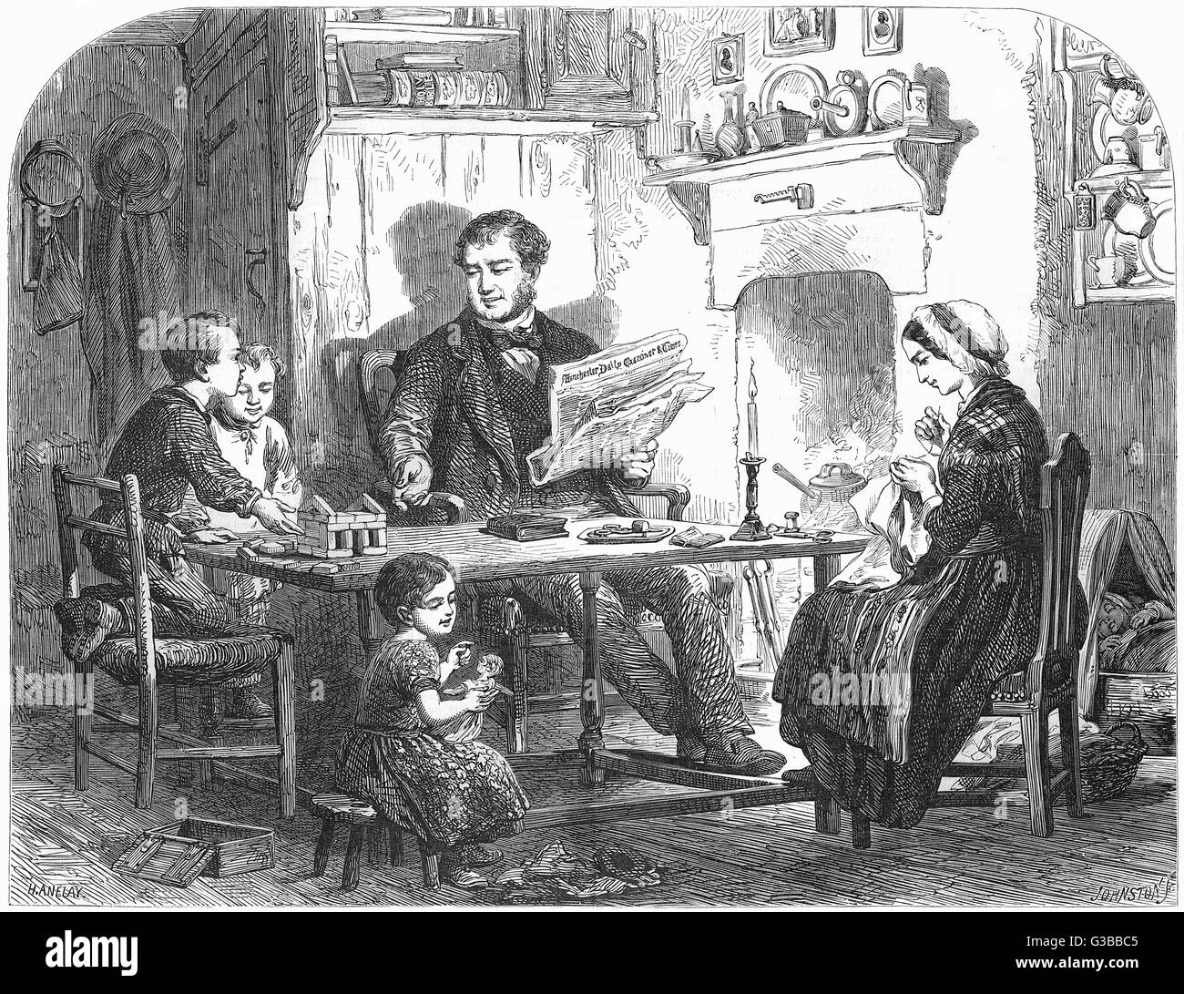 Lancashire uomo che lavora a casa sua 1861 Foto Stock