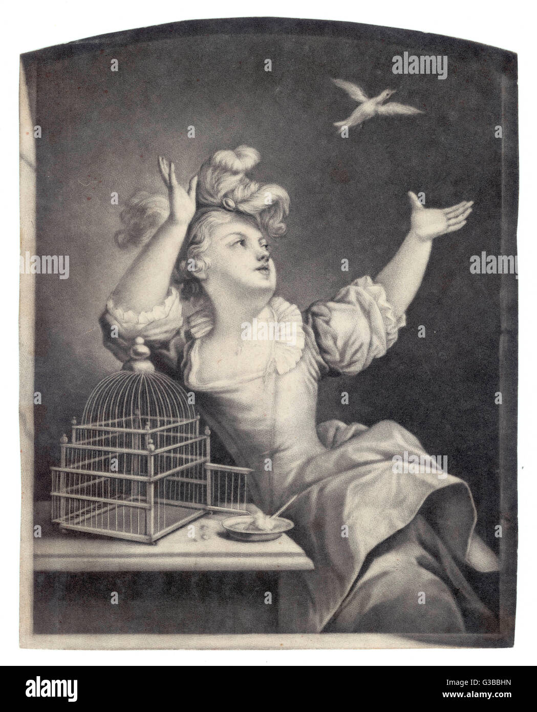 La gabbia-bird rilasciato. Data: XVIII secolo Foto Stock