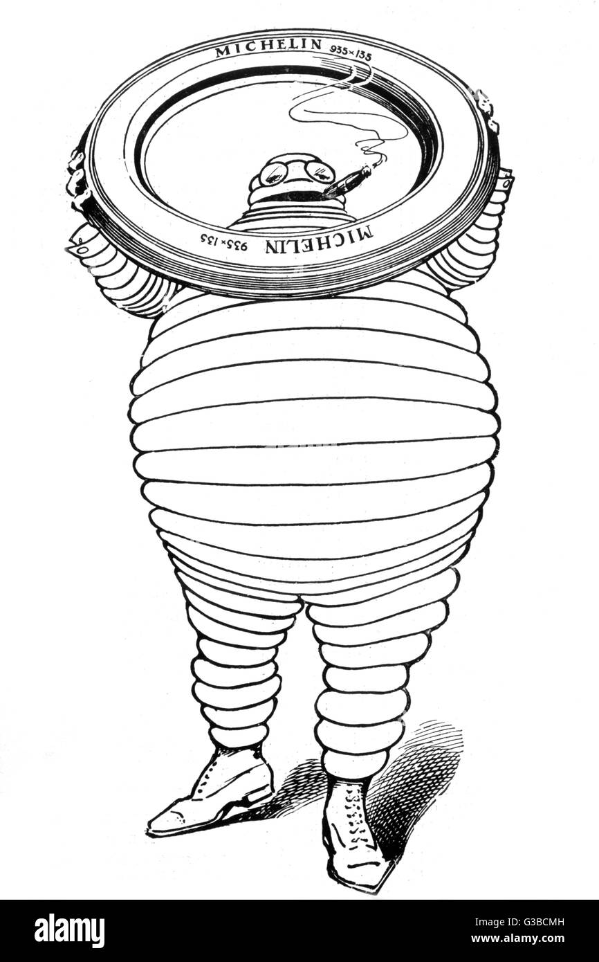 Un annuncio pubblicitario per la Michelin Pneumatici con la Michelin Man. Data: 1909 Foto Stock