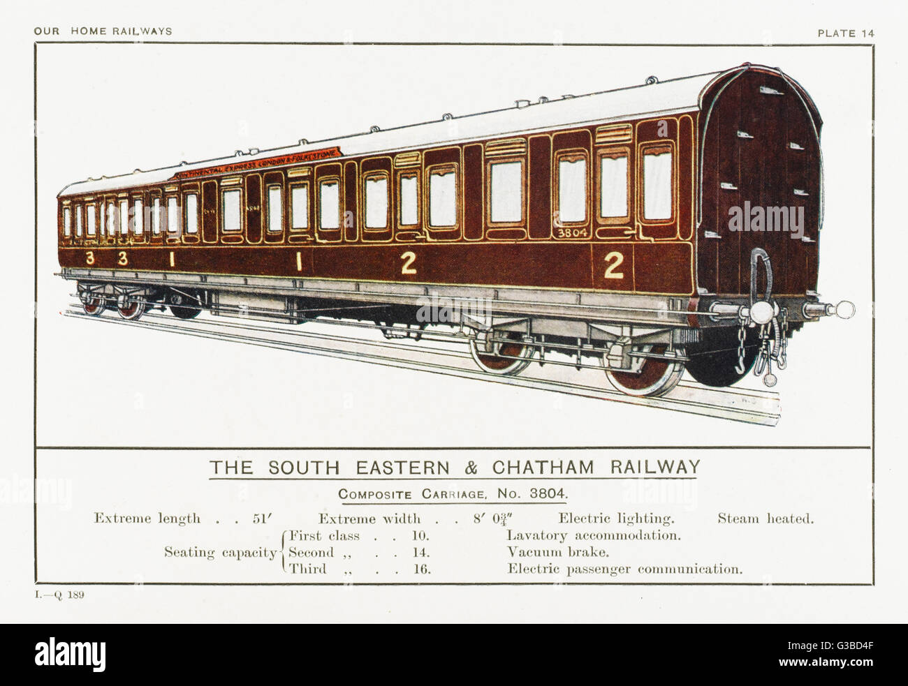 Sud Orientale e Chatham carrozza ferroviaria. Data: circa 1910 Foto Stock
