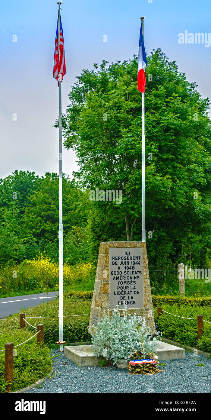 Les Forges, Normandia, Francia - Memorial dove 6.000 militari americani i soldati venivano sepolti in seguito D giorno nel mese di giugno 1944 Foto Stock