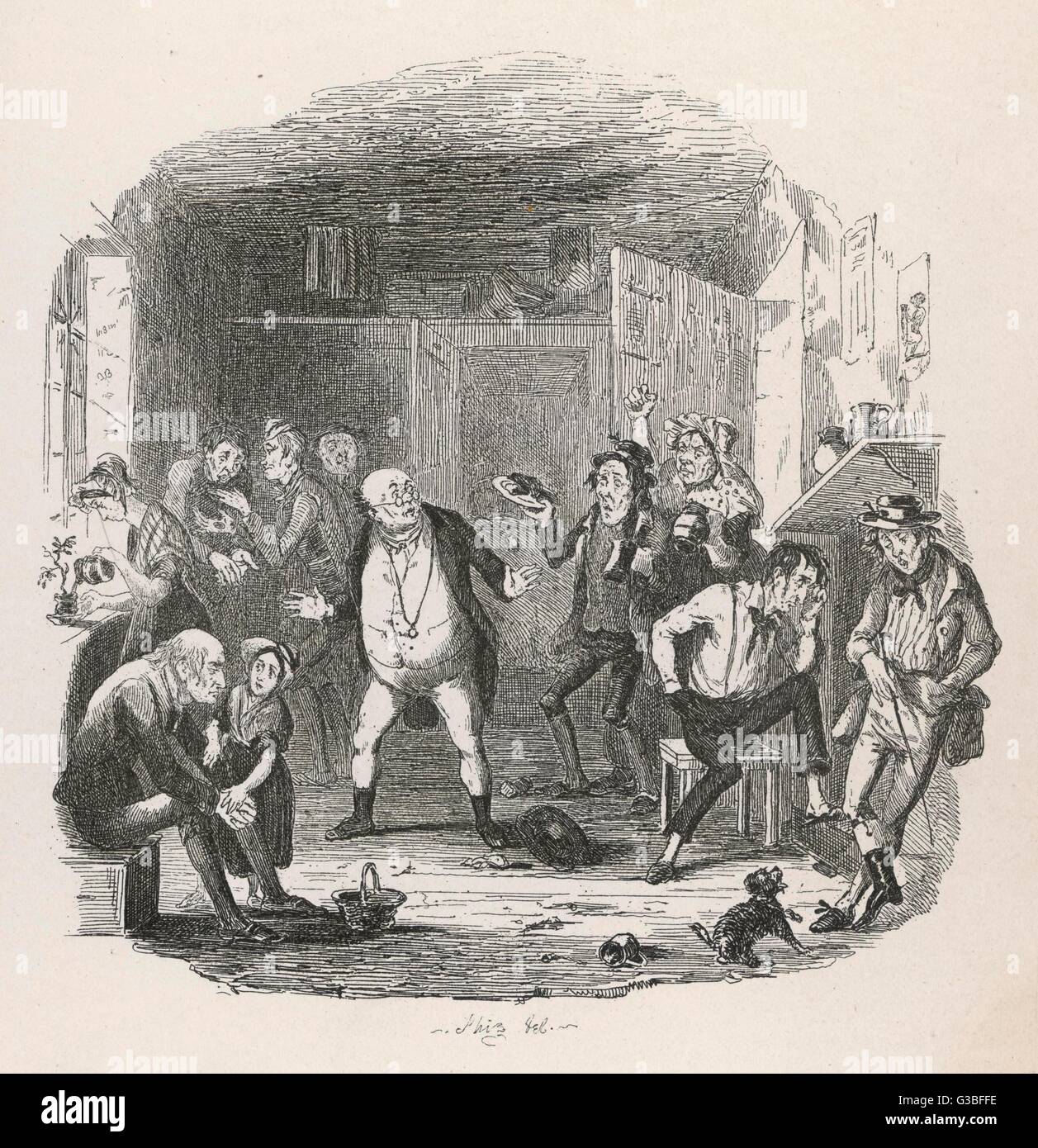 Signor Pickwick - fondatore e presidente di The Pickwick Club. Signor Pickwick si ritrova in prigione. Data: primo pubblicato: 1836-37 Foto Stock