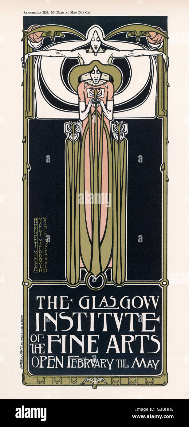 Poster per una mostra presso la Glasgow Istituto di Belle Arti - un esempio lampante della caratteristica di stile che rende questa una delle più avanzate scuole di arte. Data: circa 1896 Foto Stock