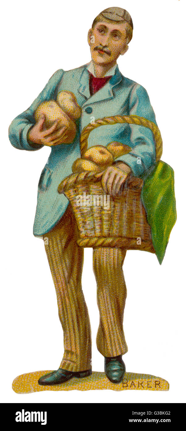 Il panettiere, con un cesto pieno di pani rotondi. Data: tardo XIX secolo Foto Stock