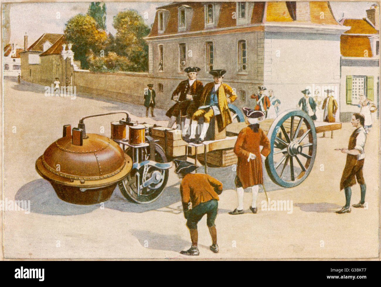 Cugnot dimostra la sua vettura a vapore. Data: 1770 Foto Stock