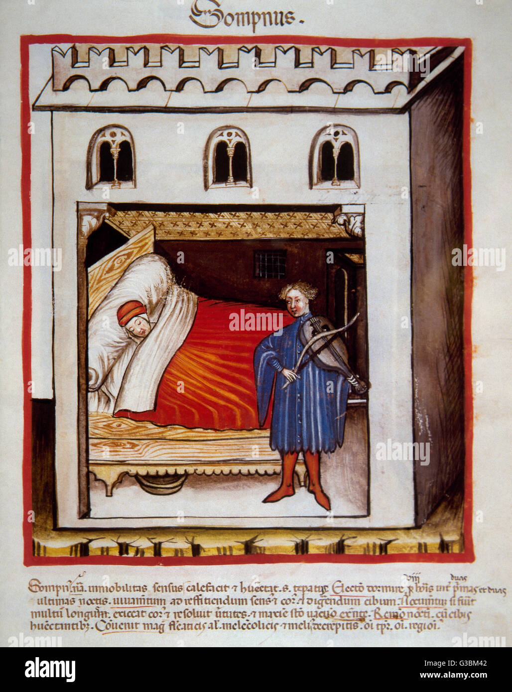 Tacuinum Sanitatis. Il XIV secolo. Manuale medievale di salute. Il sonno. Folio 100r. Foto Stock