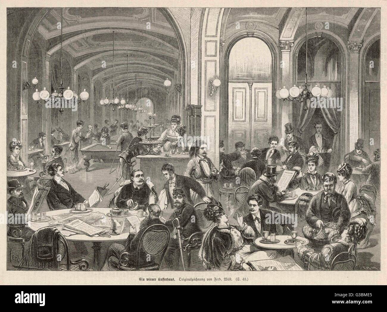 In un Kaffeehaus Viennese - il titolare sembra essere greco o balcanica. Data: 1877 Foto Stock