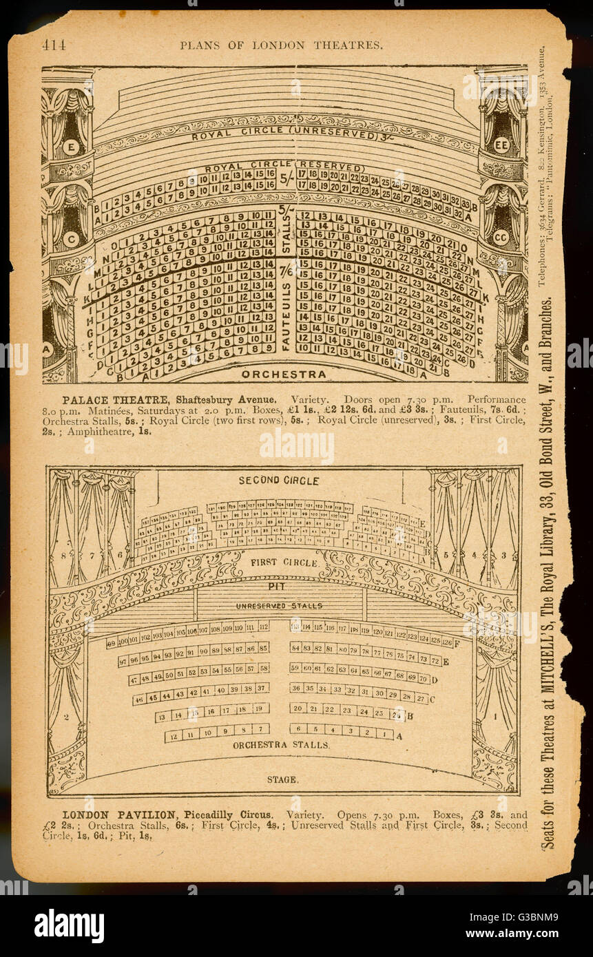 Posti a sedere al Palace Theatre e al London Pavilion Foto Stock