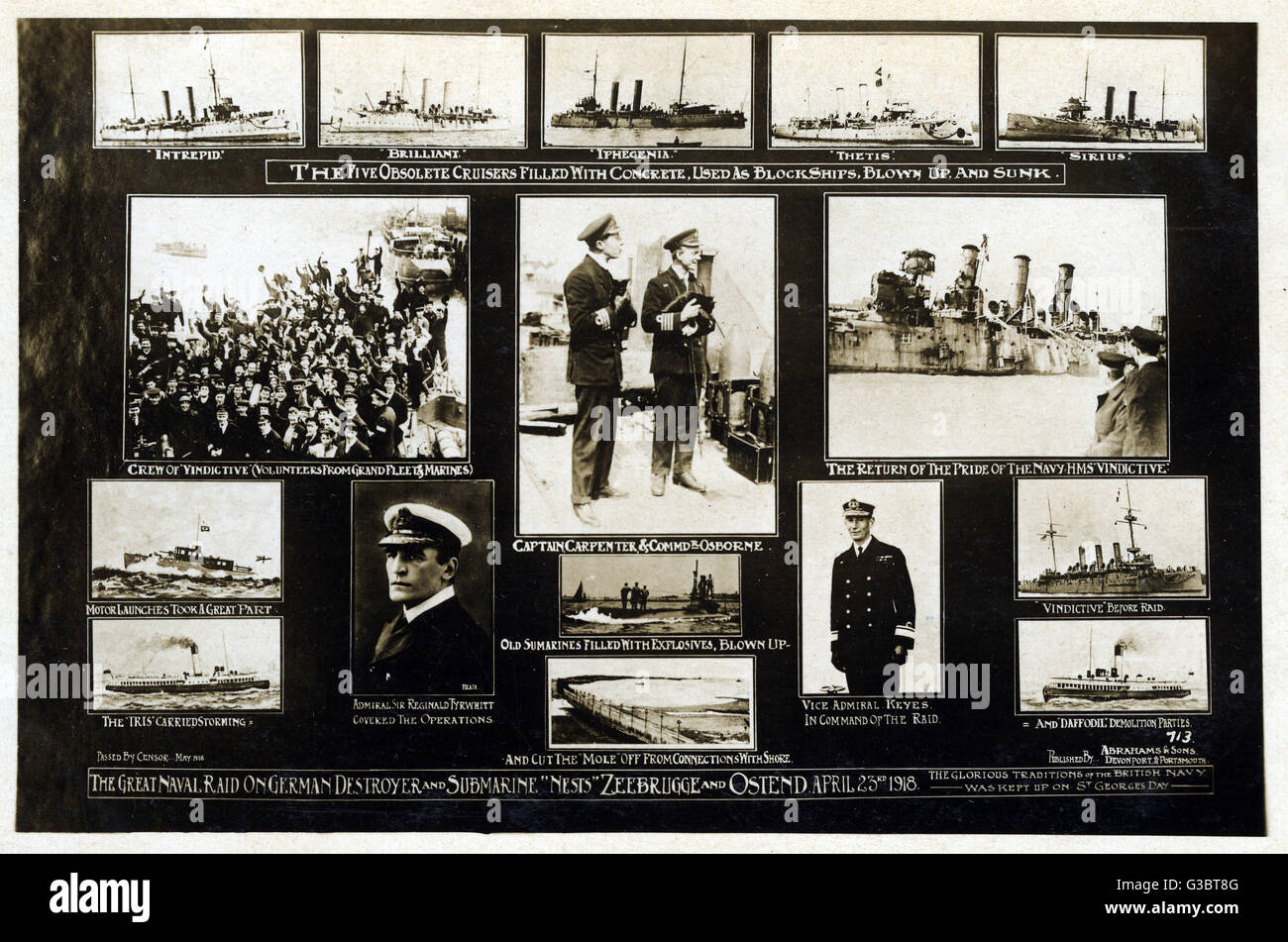 Scheda commemorativa di Zeebrugge e Ostenda raid, WW1 Foto Stock