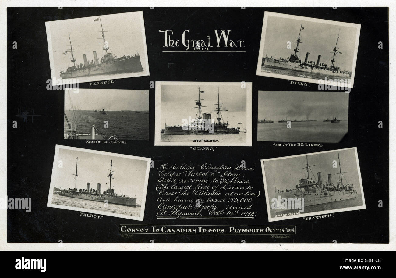Scheda commemorativa, convoglio alle truppe canadesi, WW1 Foto Stock