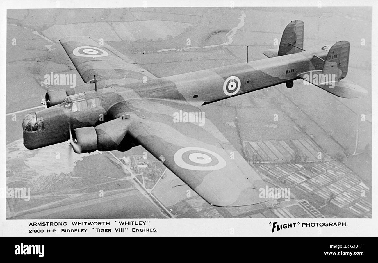 Armstrong Whitworth AW38 Whitley britannici linea anteriore bombardiere medio piano con due 800hp Siddeley Tiger VIII motori, utilizzati durante la Seconda Guerra Mondiale. Data: 1937-1945 Foto Stock