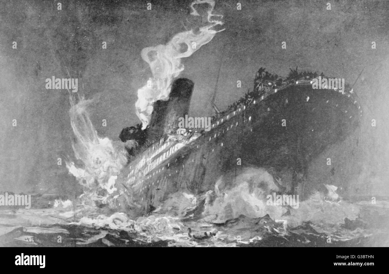 RMS Titanic colpendo il fatale iceberg il 14 aprile 1912. Data: 1912 Foto Stock