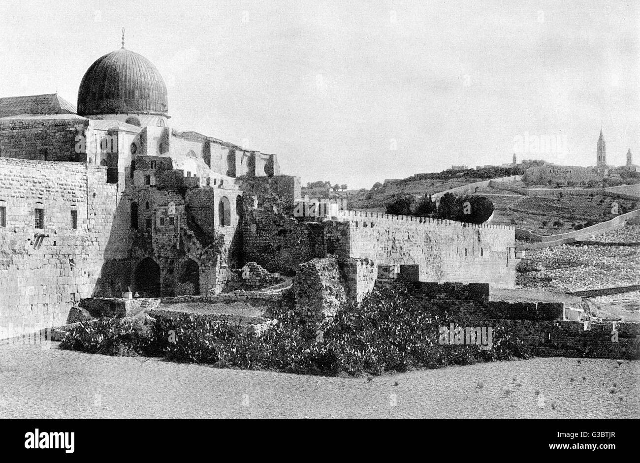 Parete Sud dell'area del Tempio di Gerusalemme. Data: 1920s Foto Stock