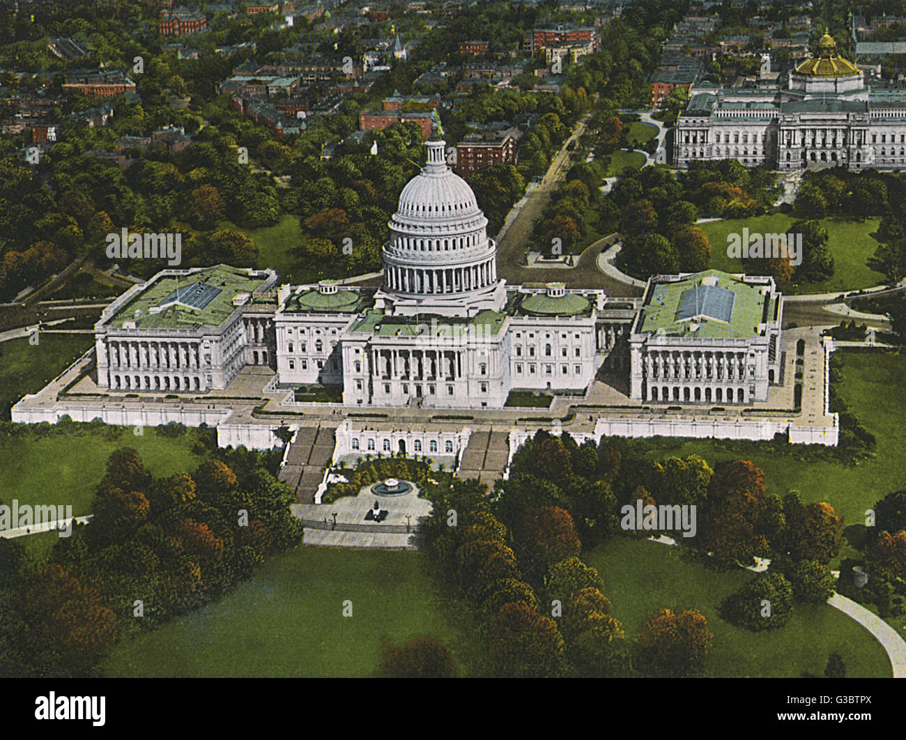 Washington DC, Stati Uniti d'America - US Capitol e motivi - vista aerea. Data: 1920 Foto Stock