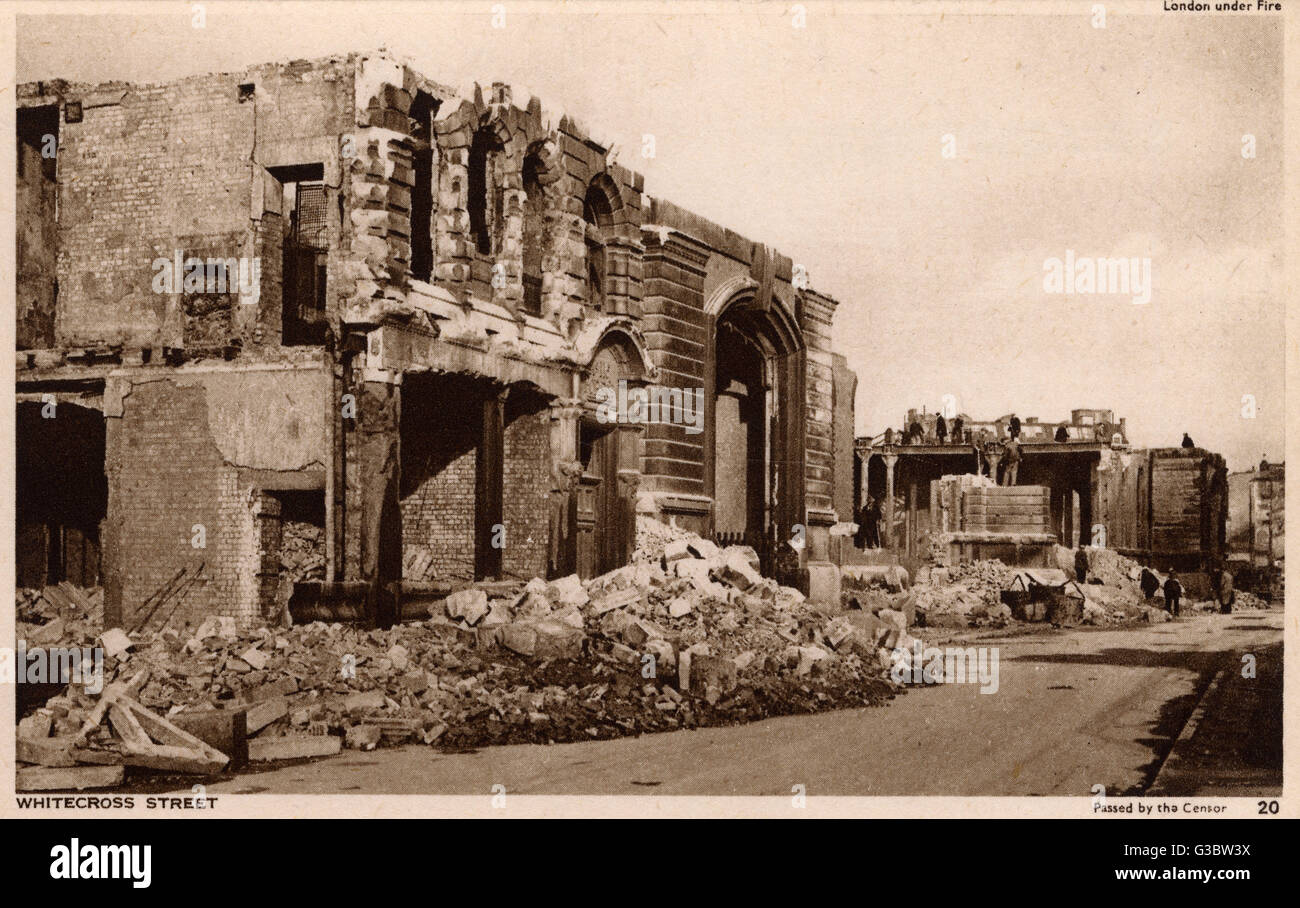 Londra sotto il fuoco - Danni alla Whitecross Street - WW2 - Blitz su Londra Data: circa 1943 Foto Stock