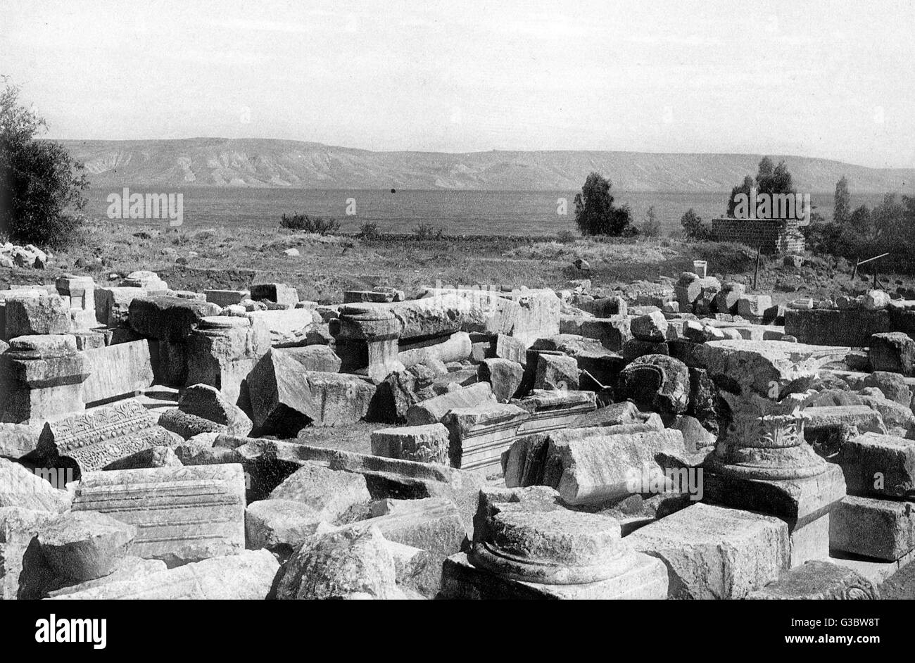 Rovine romane a Cafarnaum, Mar di Galilea, Israele Foto Stock