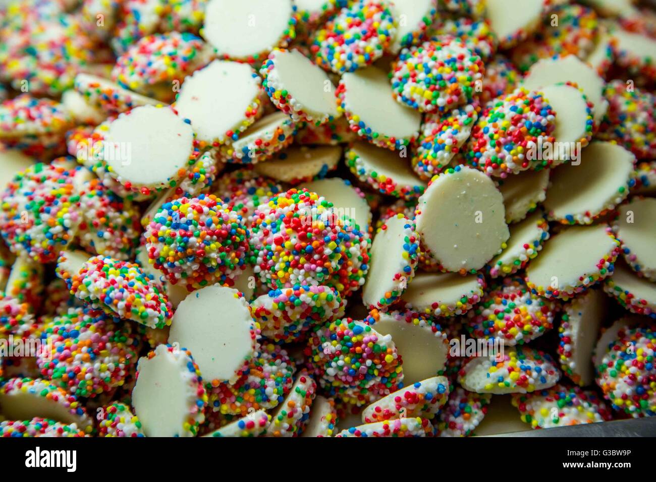 Dolci caramelle sulle vendite a livello dei dadi a bizzeffe, Erina Fair, NSW, Australia Foto Stock