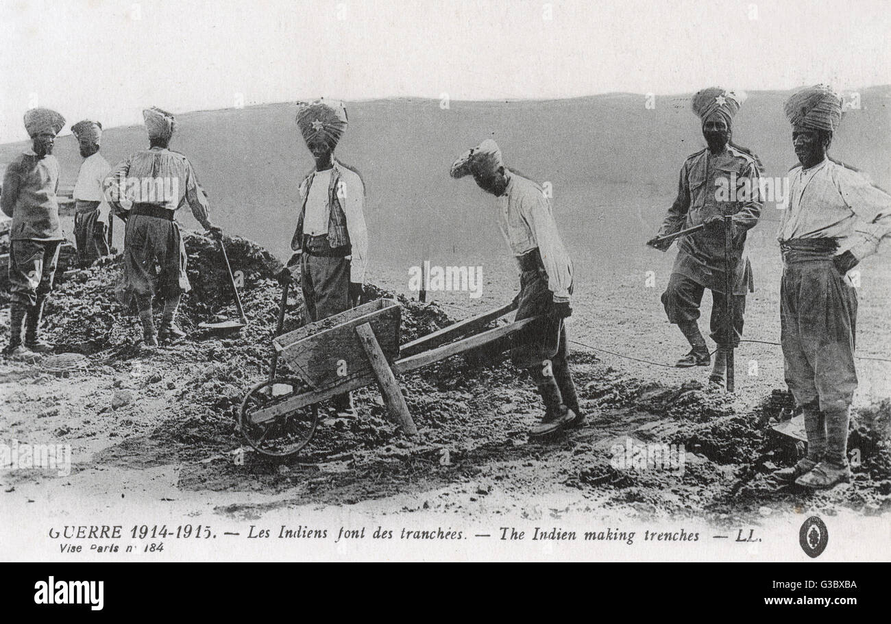 Colonial truppe indiane scavando trincee sul fronte occidentale Data: circa 1915 Foto Stock