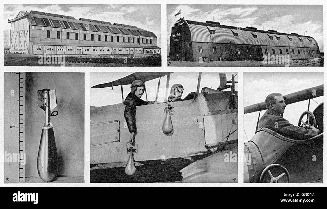 WW1 - Bombers e hangar primitivi dell'aeronautica reale Foto Stock