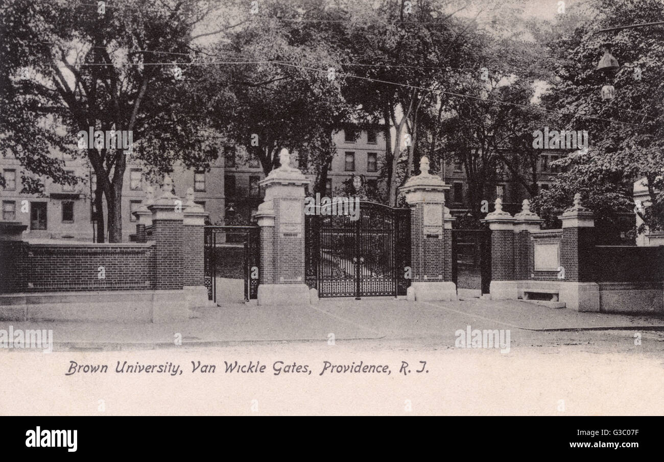 Van Wickle Gates, Brown University di Providence, Rhode Island, Stati Uniti d'America. Data: circa 1905 Foto Stock