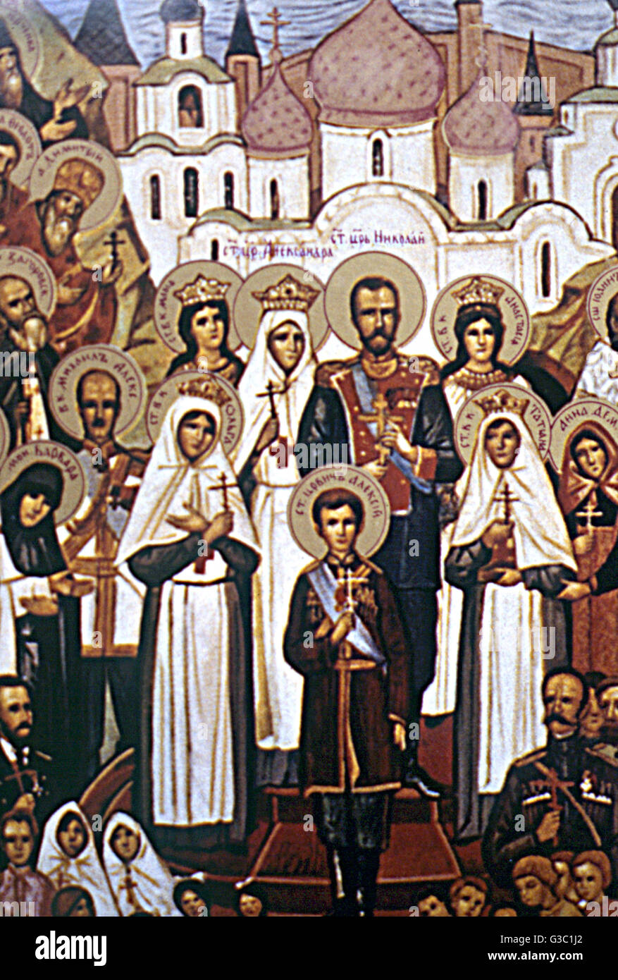 Icon, Nikolai II e la famiglia, e altri martiri Foto Stock