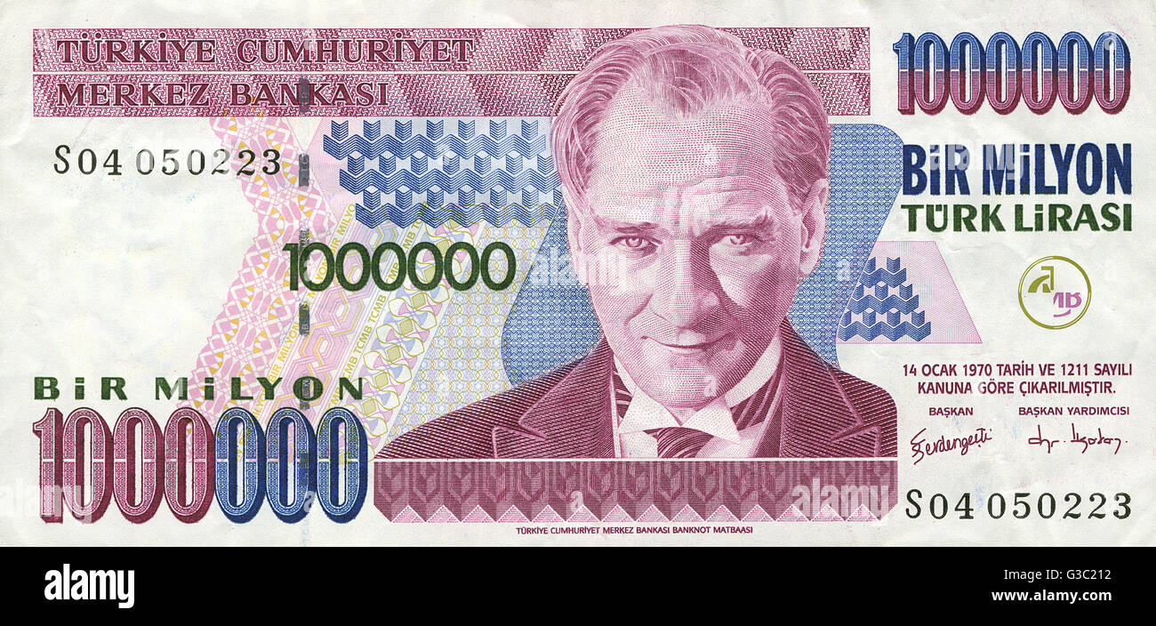 Banconota da 1000000 Lira turca - Ritratto di Ataturk Foto Stock