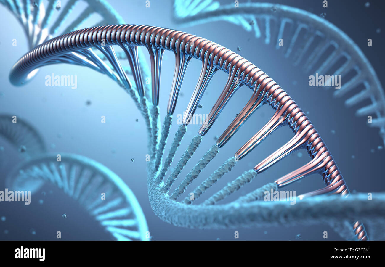 3D'illustrazione, il concetto di ingegneria genetica o la modificazione genetica. Foto Stock