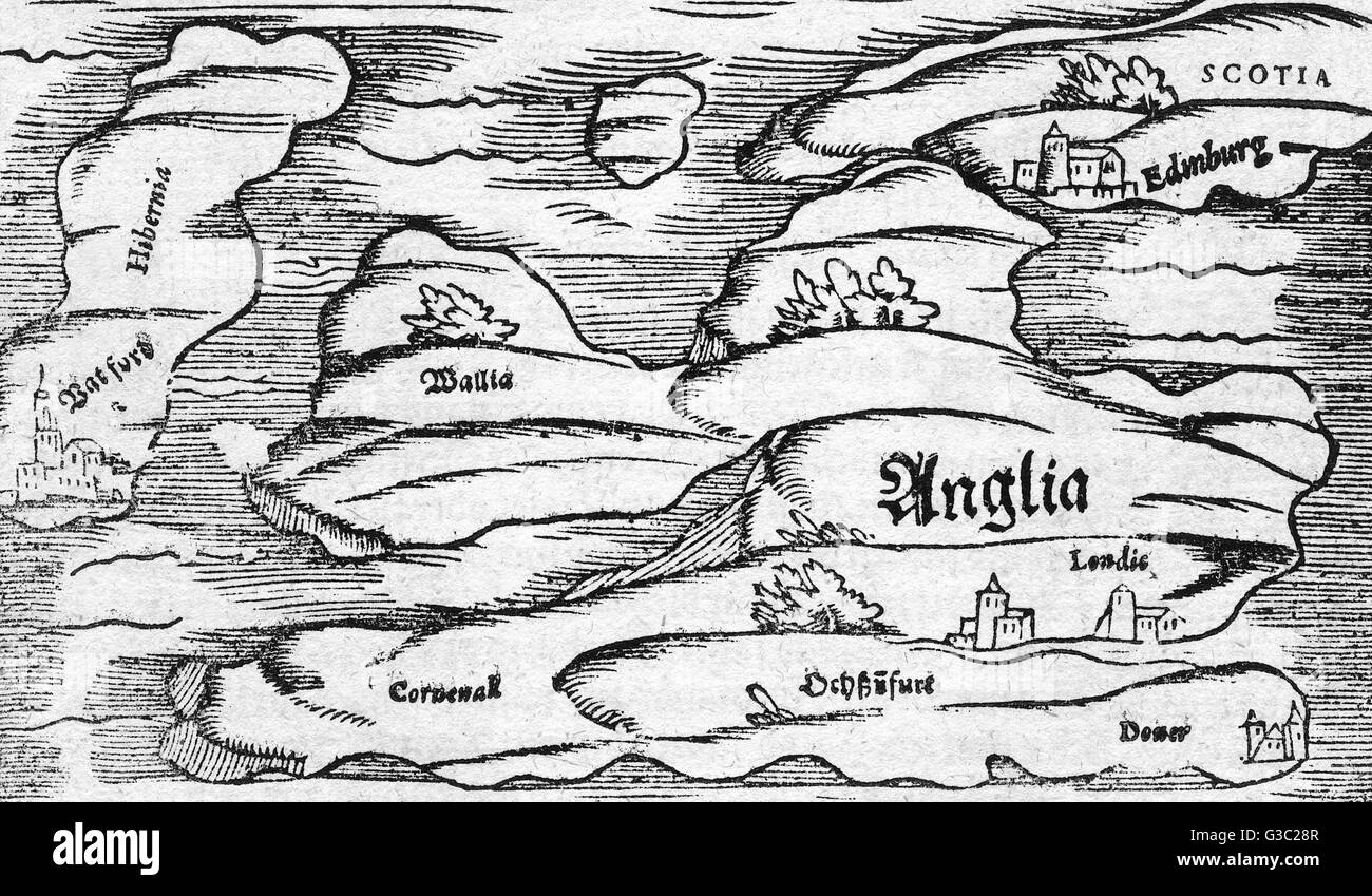 Una mappa della Gran Bretagna, metà del 16th ° secolo. Foto Stock