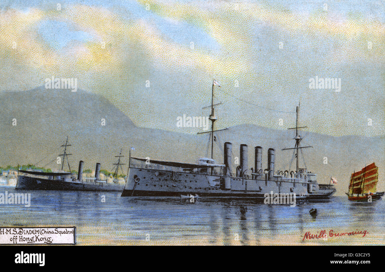 HMS Diadem (China Squadron) al largo di Hong Kong Foto Stock