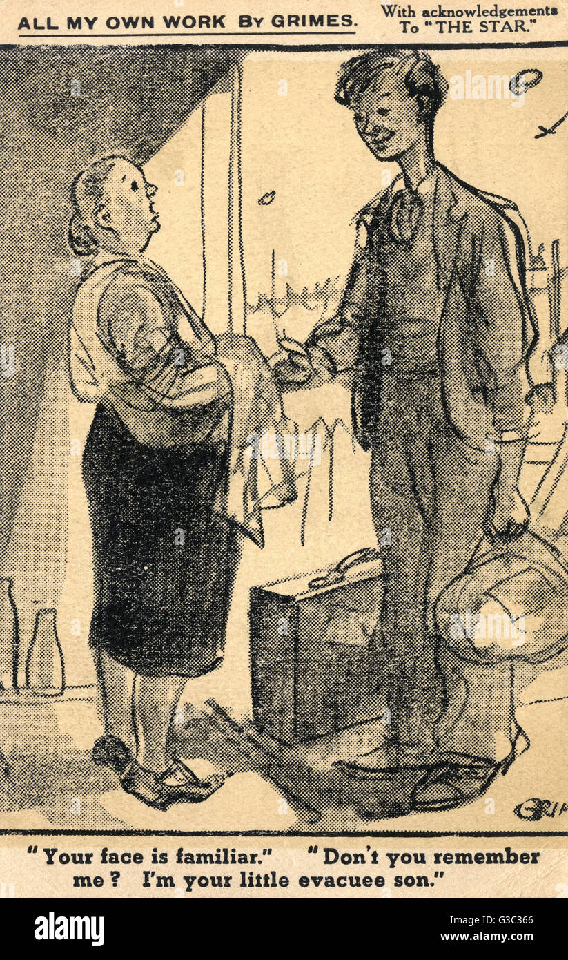 WW2 - Cartoline fumettali - vacuee Son torna a casa Foto Stock
