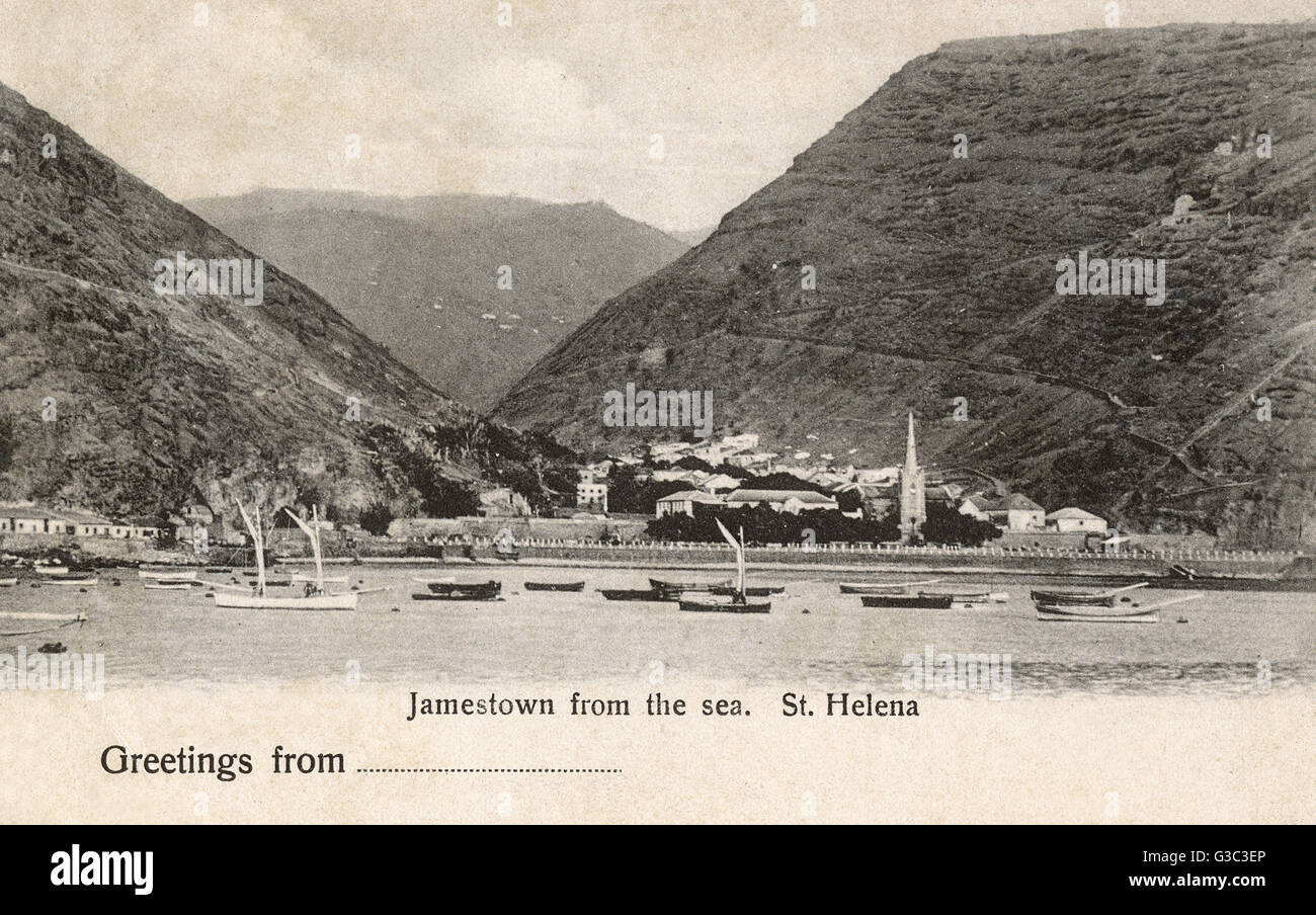 Jamestown, St Helena - vista dal mare Foto Stock