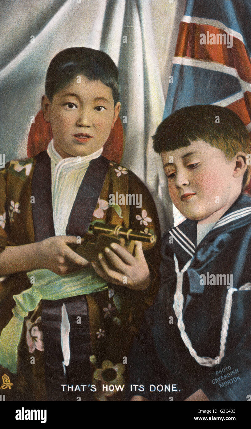 Ragazzo giapponese e ragazzo britannico, guerra russo-giapponese Foto Stock