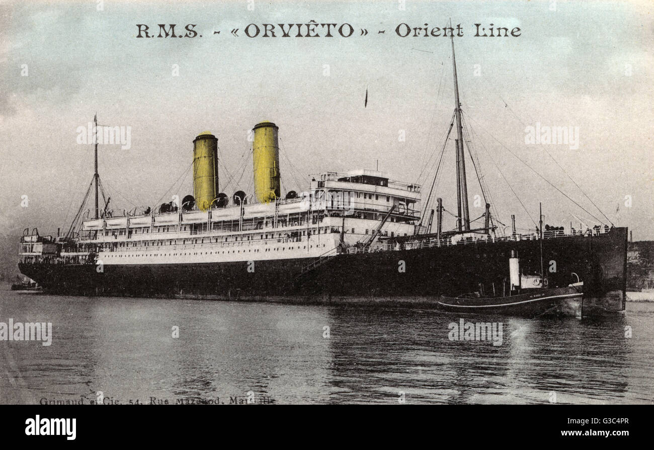 Il Royal Mail Ship Orvieto era un sistema di cottura a vapore di orientare il tubo impegnata nel commercio di passeggeri tra Inghilterra e Australia. Durante la Grande Guerra fu requisita per servizio navale, prima come una nave di truppa e poi come un incrociatore ausiliario e il mio- Foto Stock