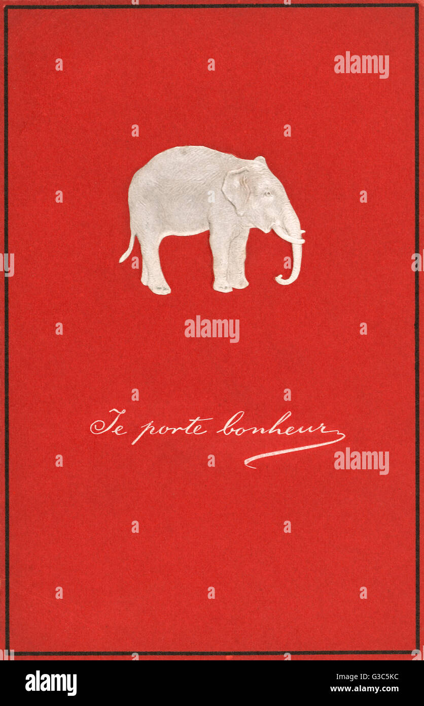 Biglietto di auguri in rilievo, con un elefante bianco Foto Stock