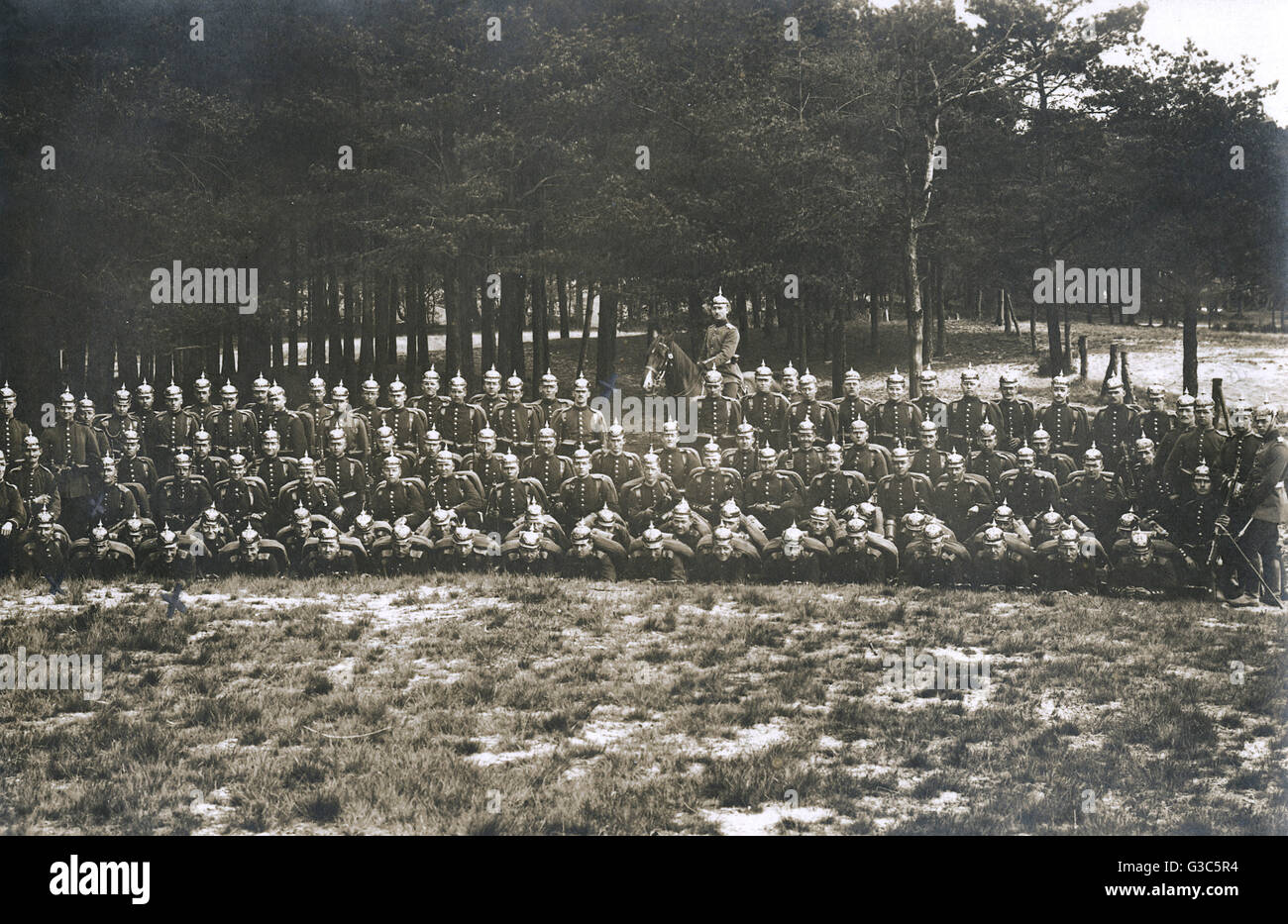 Foto di gruppo, soldati prussiani al campo di allenamento, WW1 Foto Stock