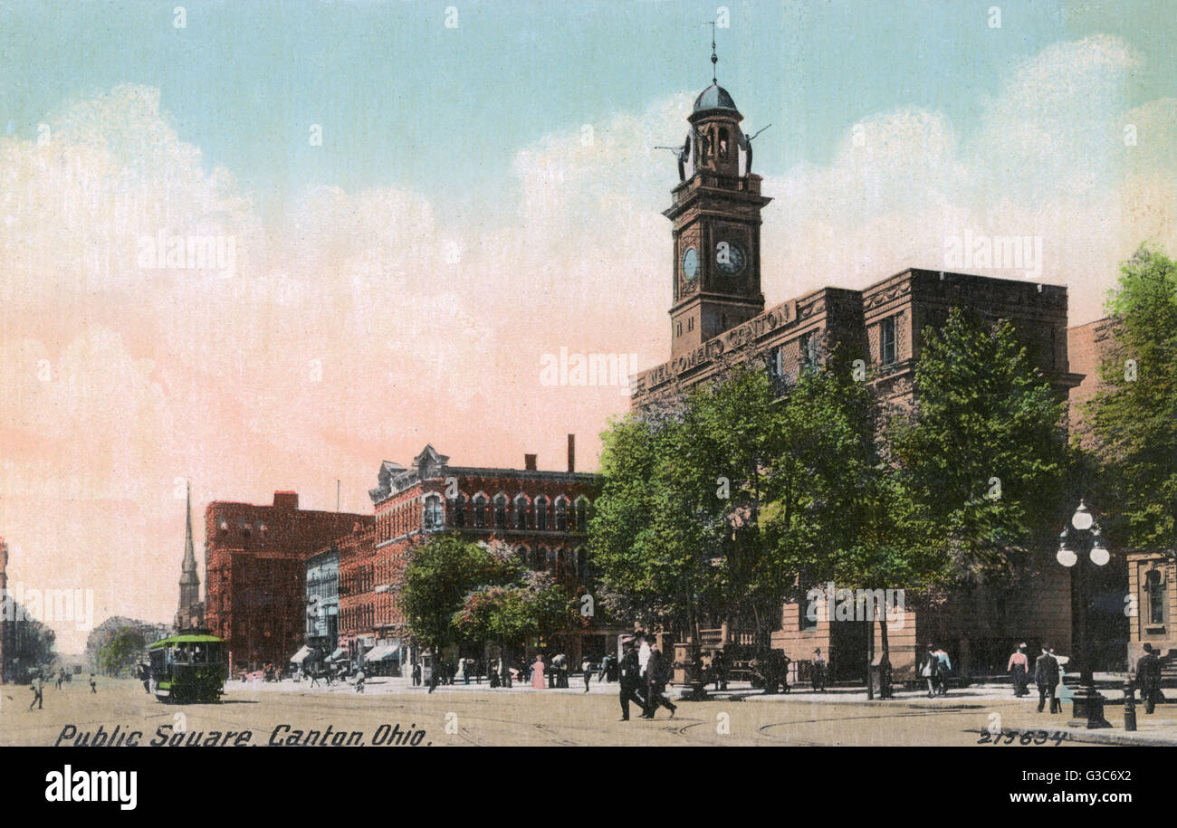 Vista della piazza, Canton, Ohio, Stati Uniti d'America. Data: circa 1910 Foto Stock