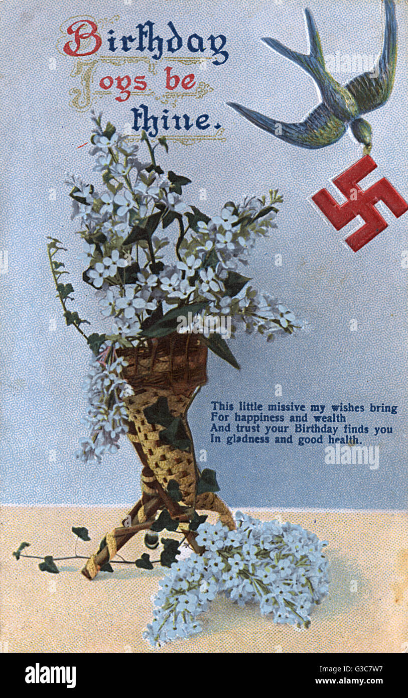 Buona fortuna compleanno cartolina di auguri - swastika rossa Foto Stock